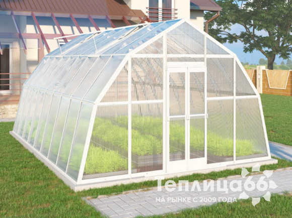 Теплица Рада Каспий из поликарбоната, 4х6 метров, белая